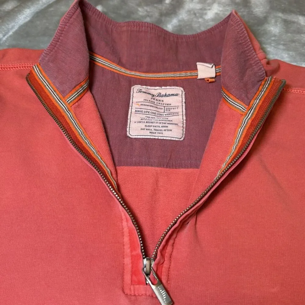 Tommy Bahama Mens Size XL Orange 1/4 Zip Pullover Sweatshirt Coastal Soft Casual